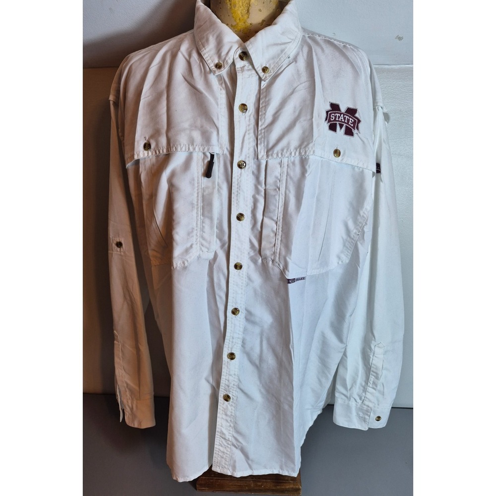Mississippi State Bulldogs Drake Waterfowl Mens Vented LS Shirt White XXL 2XL